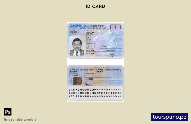 Plantilla de identificación de Armenia lista para imprimir
